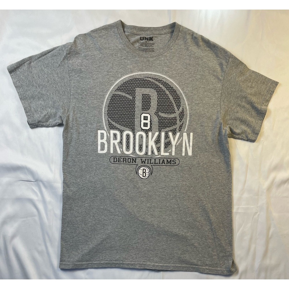 UNK Brooklyn Nets Deron Williams Men's Large Gray Basketball NBA Graphic T Shirt
